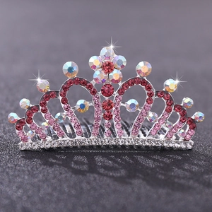 Enfants Couronne de Princesse Coréenne Tiara Peigne à Cheveux Alliage Strass Multicolore Accessoires de Cheveux Anniversaire Fête Bijoux pour Filles