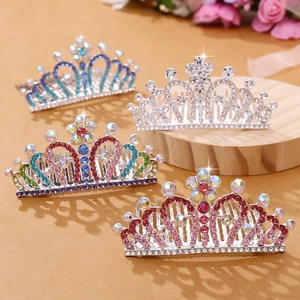 Peignes à cheveux couronne de princesse avec strass colorés pour fête d'anniversaire