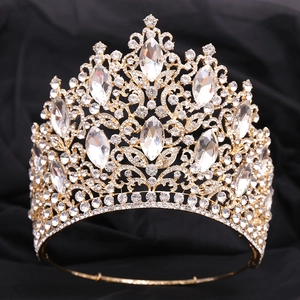 Luxurious gold crystal bridal crown with sparkling rhinestones for wedding and pageants