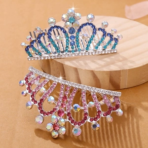 Peignes à cheveux couronne de princesse avec strass colorés pour fêtes de jeunes filles