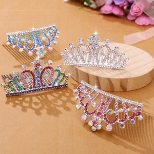 Détails de quatre peignes à cheveux couronne en cristal coloré pour accessoires de fête