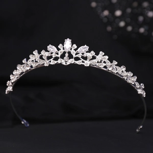 Elegant Korean Leaf Zirconia Crown Tiara For Brides Wedding Birthday Party Alloy Rhinestone Headband Hair Accessories For Women