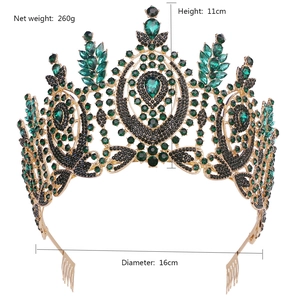 Baroque emerald green pageant crown dimensions: 11cm height, 16cm diameter, and 260g weight