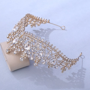 Luxurious gold-plated bridal tiara set with sparkling crystal rhinestones for weddings