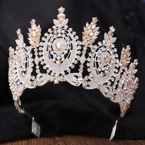 Baroque pageant crown with champagne crystals and silver leaf patterns for brides