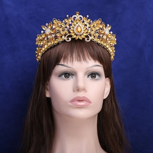 Couronne élégante en or et cristal avec pierres ambre pour accessoire de mariage mariée