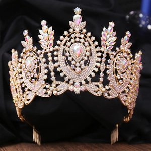 Luxury Baroque Bridal Crown For Women Rhinestone Crystal Pageant Tiara Royal Queen Catwalk Headwear Wedding Party Accessory