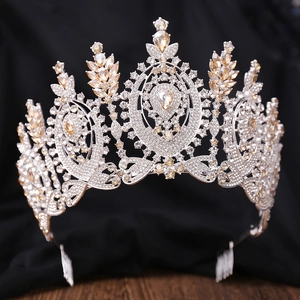 Detailed macro view of Baroque silver bridal crown with champagne pear-shaped gemstones