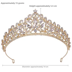 Golden forest crown with crystals, weight 72g, height 5.5cm, and diameter 14cm