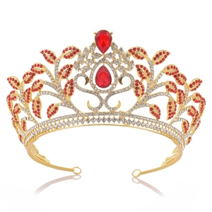 Baroque Vintage Leaf Rhinestone Bridal Crown Luxury Waterdrop Gemstone Wedding Tiara Headband For Women Hair Jewelry