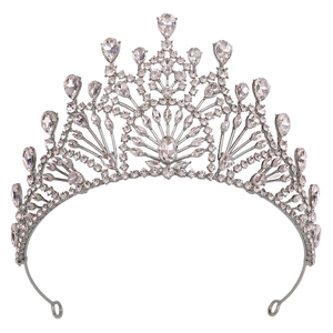 Detailed macro view of bridal crown featuring pear-cut crystals and silver alloy framework