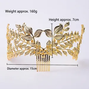 European baroque golden laurel leaf crown and bridal hair comb with fine leaf texture