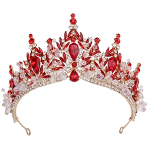 Eleganter Braut-Kronenschmuck mit roten Kristallen und Goldlegierung für Hochzeiten