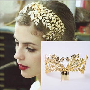 Vintage Baroque Bridal Hair Comb Alloy Gold Silver Leaf Crown Crystal Hair Accessories For Wedding Party Women Jewelry