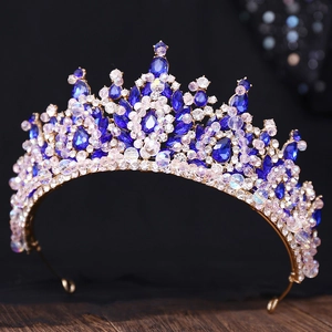 Couronne de Mariée de Luxe en Alliage Strass Vintage Baroque Cristal Diadème Bijoux de Tête de Mariage Perles Faits à Main pour Femme