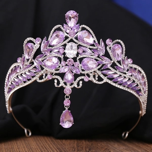 Vintage Baroque silver bridal tiara crown with elegant purple zircons and rhinestones