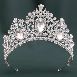 Exquisite silver bridal tiara with clear crystals in baroque floral design for weddings