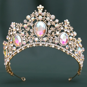Luxury Baroque Bridal Crown Gold Silver Alloy Crystal Rhinestone Tiara For Wedding Birthday Party Pageant Women Jewelry