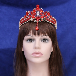 Vintage gold crown with ruby rhinestones and heart teardrop pendant for bridal party