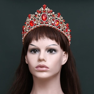 Royal gold crown with red and white crystals for bridal wedding and party accessories
