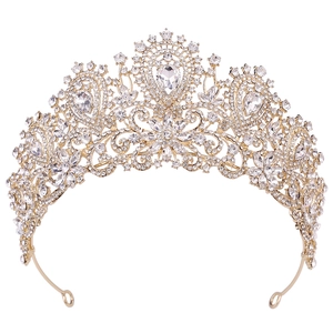 Detail of luxury bridal crown with marquise zircons and floral rhinestone patterns