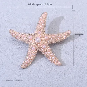 Détails de broche étoile de mer avec perles roses, dimensions 6,5 cm de large et 6 cm de haut