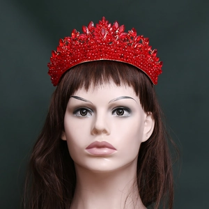 Couronne de mariée de luxe en cristal rouge avec perles pour mariages et galas