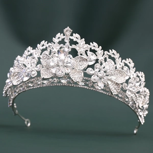 Luxurious Alloy Rhinestone Leaf Bridal Crown Wedding Tiara Floral Headpiece For Women Silver Gold Elegant Hair Accessories