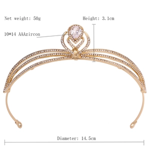 Détails de couronne de mariée dorée, diamètre 14,5 cm avec zircon AAA taille poire