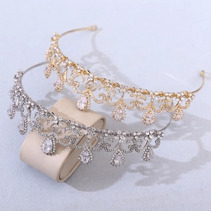 Serre-têtes couronnes de mariée baroques or et argent avec pendentifs en zircon goutte