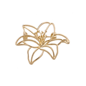 Elegant gold hollow lily flower brooch for women's suits made of polished metal alloy