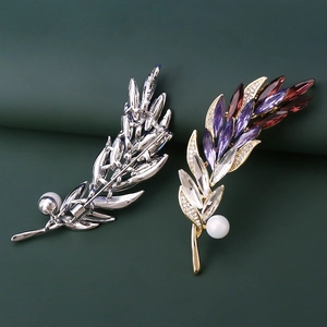 Broches d'épis de blé en cristal exquises en plaqué or et argent avec perles et gemmes colorées