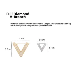 Detailed view showing sizes and versatile uses of the V-shaped rhinestone brooch