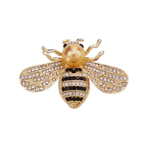 Luxuriöse Bienenbrosche aus Goldlegierung mit Strasssteinen und Champagnerperle