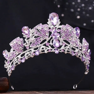 Elegant bridal crown with purple crystal rhinestones and silver alloy vintage patterns