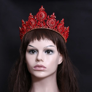 Elegant baroque bridal crown with golden alloy base and sparkling red crystals for weddings