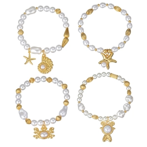 Bracelets en perles de mer élégants avec breloques étoile de mer, crabe, pétoncle et queue de poisson