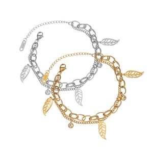 Ensemble de bracelets à pampilles en forme de feuille avec zircon en finitions or et argent