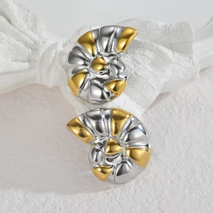Fashionable bionic conch spiral earrings in polished gold and silver plated titanium steel