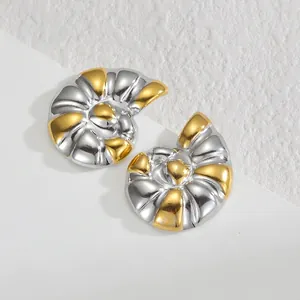 Polished gold and silver shell earrings in conch shape made of premium titanium steel