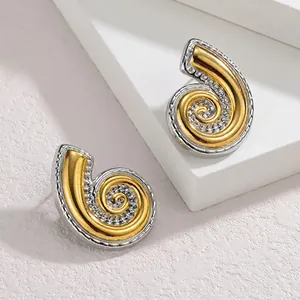 Boucles d'oreilles spirale bicolores or et argent avec incrustations de zircone