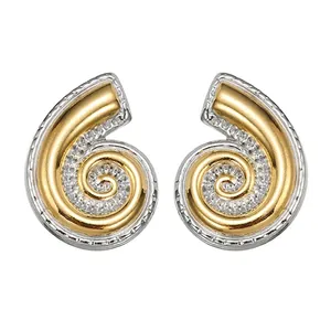 Boucles d'Oreilles Spirale en Acier Inoxydable Forme de Conque Bicolore Or Argent Style Océan Puces d'Oreilles Géométriques Femmes