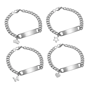 Bracciale da uomo a catena cubana in acciaio inox con targhetta e ciondoli decorativi