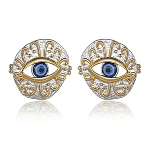 Boucles d'Oreilles Clous Œil du Mal en Acier Inoxydable Bohème Vintage Femme Ronde Irrégulière Texture Martelée Bijoux Mode