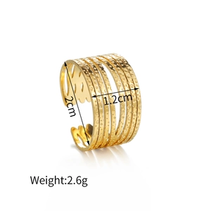 Adjustable multilayer gold stainless steel open ring with hammered texture 2cm height