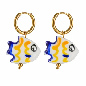 Süße Handbemalte Keramik Fisch Ohrringe Edelstahl Ozean Tropenfisch Hänger Ohrringe Für Damen Sommer Schmuck