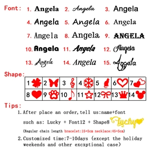 Custom necklace options with 15 fonts and 14 icons for personalized stainless steel gifts
