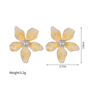 Chic enamel flower stud earrings with crystals and golden edges for women 2.9cm