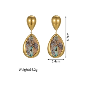 Pendientes de Gota de Agua de Acero Inoxidable Con Concha de Abulón Natural Madreperla Chapado en Oro para Mujer Joyería de Moda