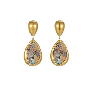 Pendientes dorados en forma de gota con incrustación de concha de abalón natural chic